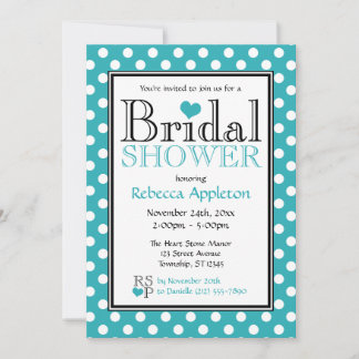 Polka Dot Turquoise Heart Bridal Shower Invitation
