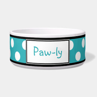 Polka Dot Turquoise Personalised Dog Bowl