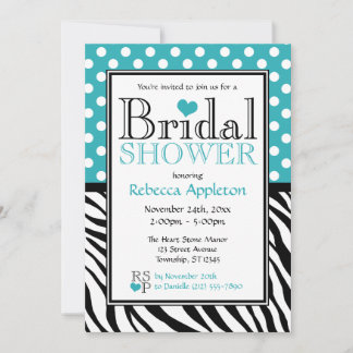 Polka Dot Turquoise & Zebra Print Bridal Shower Invitation