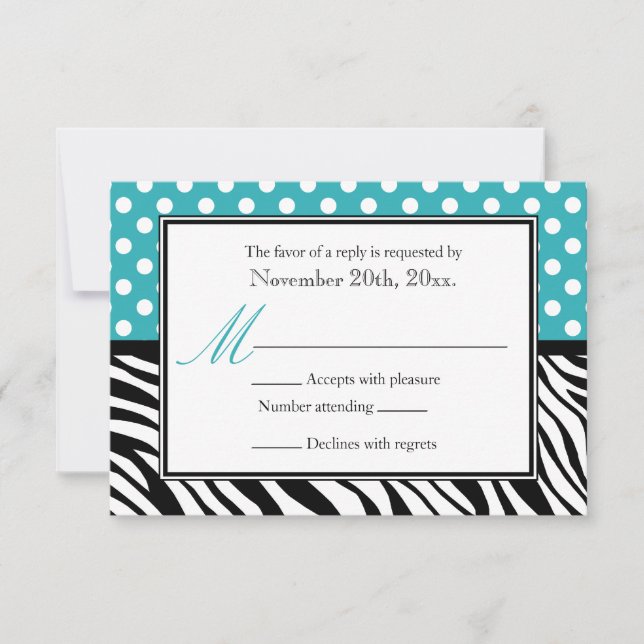 Polka Dot Turquoise & Zebra Print Reply Cards (Front)