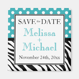 Polka Dot Turquoise Zebra Print Save the Date Magnet
