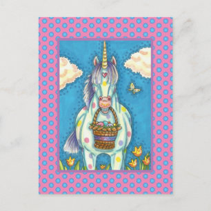 POLKA DOT UNICORN AND EASTER EGG BASKET, FANTASY HOLIDAY POSTCARD