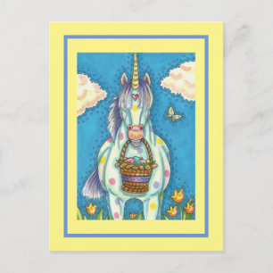 POLKA DOT UNICORN AND EASTER EGG BASKET, FANTASY HOLIDAY POSTCARD