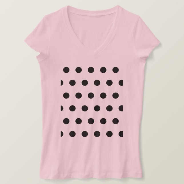 Polka Dot V-Neck T-Shirt (Pink & Black) (Design Front)