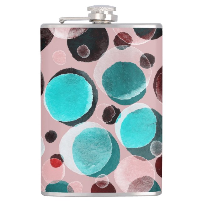 Polka dot watercolor, abstract pattern. hip flask (Front)