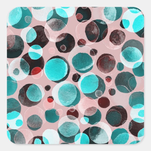 Polka dot watercolor, abstract pattern. square sticker (Front)