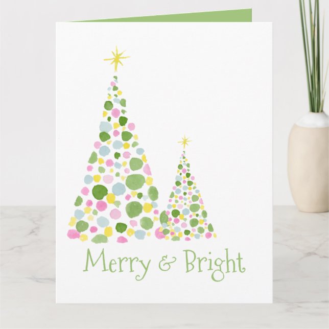 Polka Dot Watercolor Christmas Tree Card (Front)