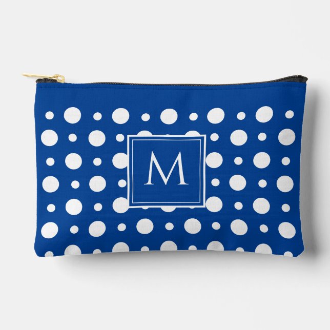 Polka Dot White Blue  Accessory Pouch (Front)
