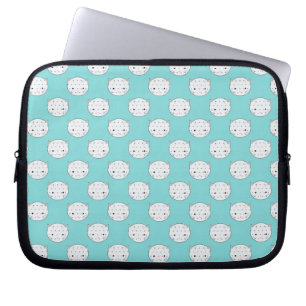 Polka Dot White Kitty Face over Teal Laptop Sleeve