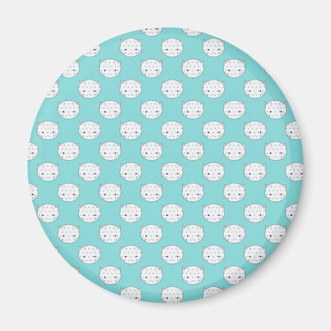Polka Dot White Kitty Face over Teal Magnet (Front)