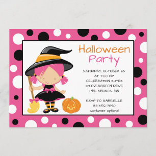 Polka Dot Witch Halloween Party Invitations