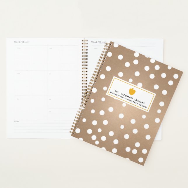 Polka Dot Yellow Apple Teacher Planner (Display)
