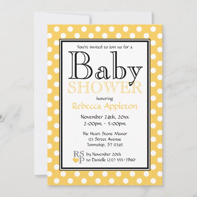 Polka Dot Yellow Baby Shower Invitations (Front)