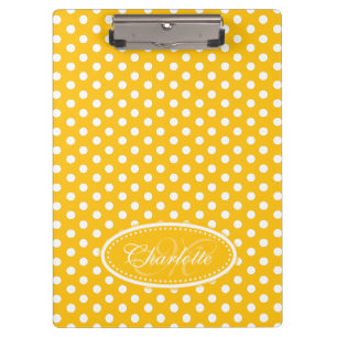 Polka dot yellow custom name and initial clipboard