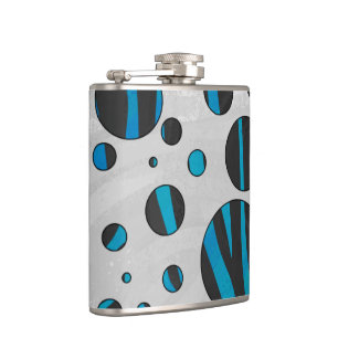 Polka Dot Zebra Black and Blue Pattern Hip Flask