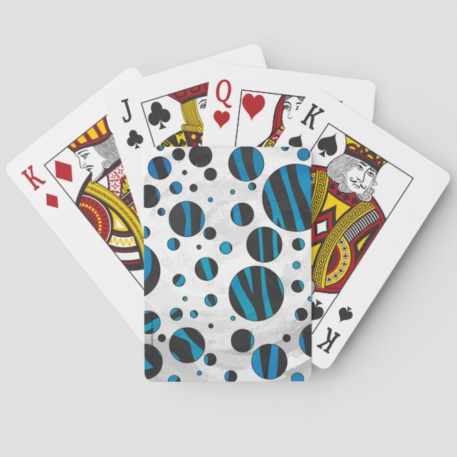 Polka Dot Zebra Black and Blue Pattern Playing Cards (Back)
