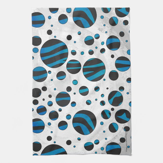 Polka Dot Zebra Black and Blue Pattern Tea Towel (Vertical)
