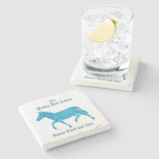 Polka Dot Zebra English Pub - Blue Stone Coaster (Side)