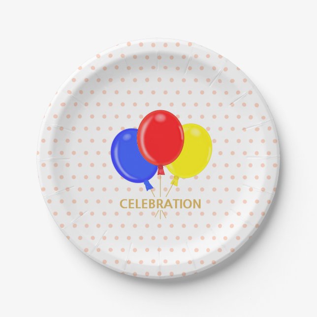 Polka Dots and Balloons Paper Plate (Front)