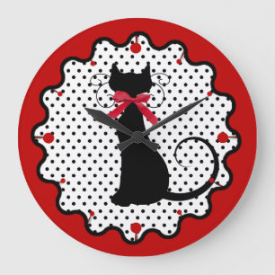 Polka Dots and Black Cat Large Clock