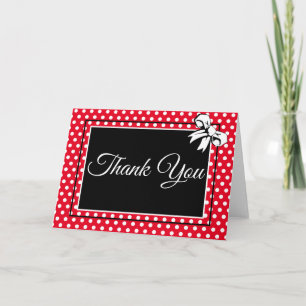 Polka Dots and Bows Bridal Shower Red and White Thank You Card
