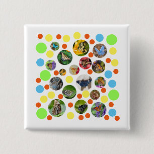 Polka Dots and Butterflies, White Background 15 Cm Square Badge