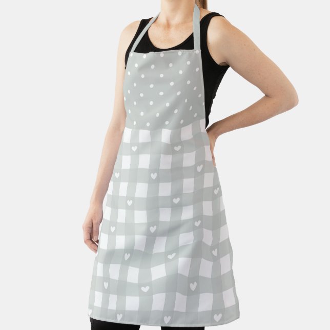 Polka Dots and Chequered Hearts Pattern Apron (Insitu)