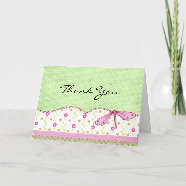 Polka Dots and Dragonfly Thank You Card (Front)