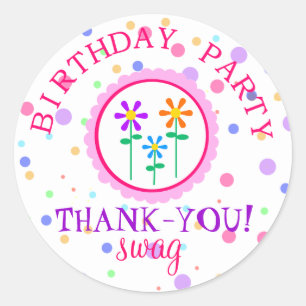Polka Dots and Flowers Birthday Classic Round Sticker