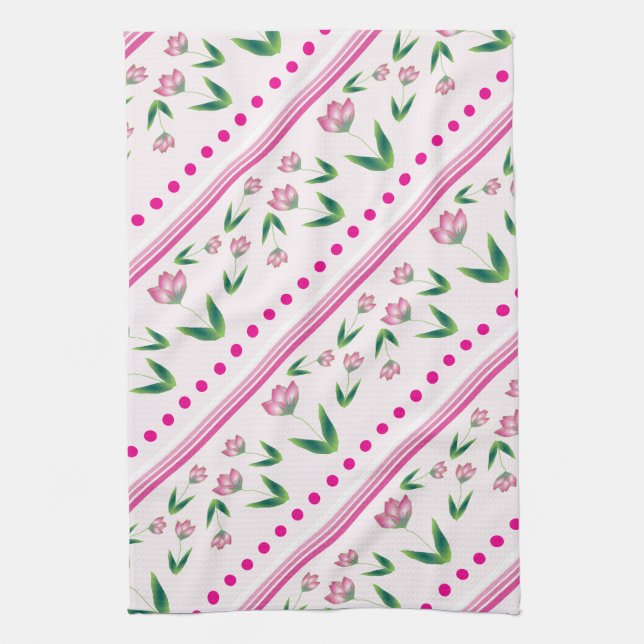 Polka-dots And Flowers Tea Towel (Vertical)