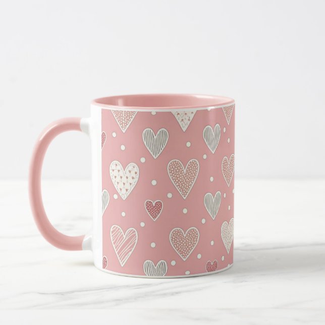 Polka Dots and Hearts Pink Valentines Day Pattern Mug (Left)