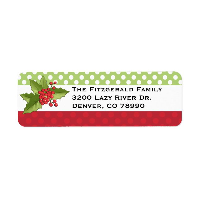 Polka Dots and Holly Christmas Address Label (Front)