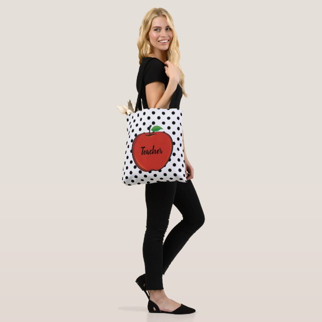 Polka Dots and Red Apple Teachers Tote Bag (On Model)