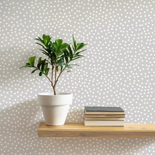 Polka Dots and Spots Cream on Grey Wallpaper (Pretty polka dots and spots pattern peel and stick wallpaper in cream and gray)