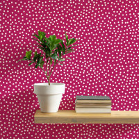 Polka Dots and Spots Cream on Magenta Red