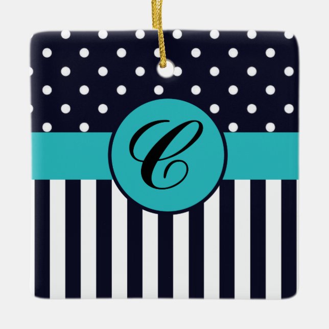 Polka Dots and Stripes Ceramic Ornament (Front)