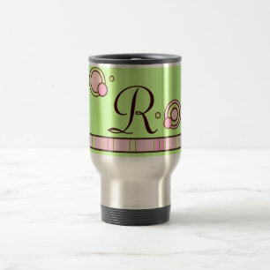 Polka Dots and Stripes Monogram Mug - Pink & Green