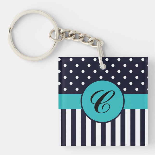 Polka Dots and Stripes Monogrammed Keychain (Front)