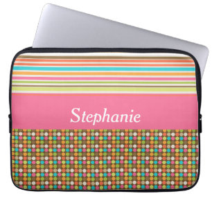 Polka Dots and Stripes Personalised Laptop Sleeve