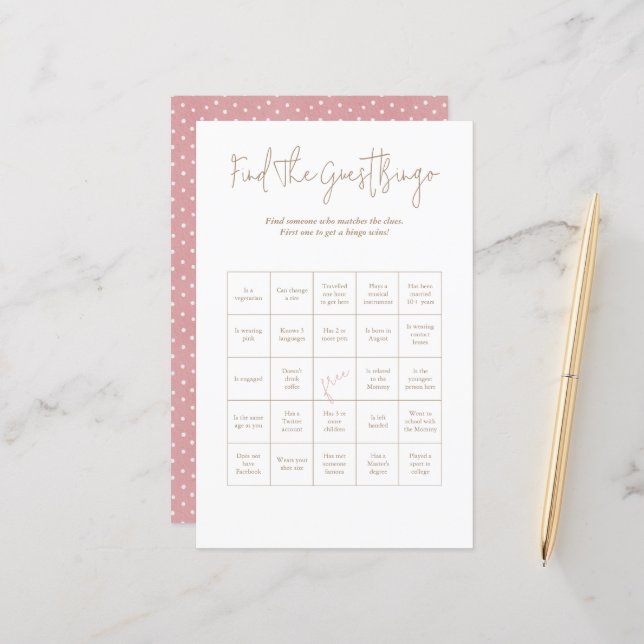 Polka Dots Baby Bear Guest Bingo Baby Shower Game (Front/Back In Situ)