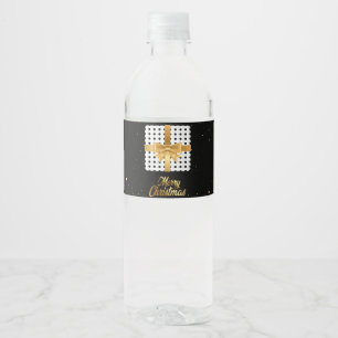 Polka Dots Black and white Christmas Golden Ribbon Water Bottle Label