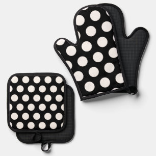 Polka Dots Black and White Oven Mitt & Pot Holder Set