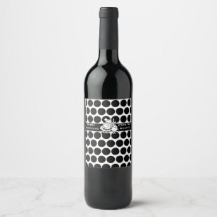Polka dots black and white Santa and his reindeer Wine Label
