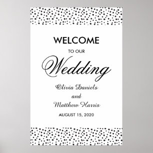 Polka dots. Black and white wedding Welcome Poster