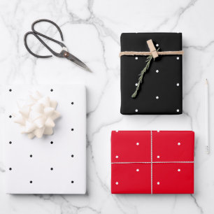 Polka dots black white red tiny chic pattern wrapping paper sheet