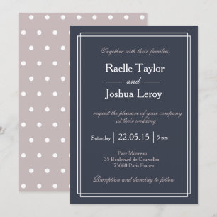 Polka dots blue blush white minimalist wedding invitation