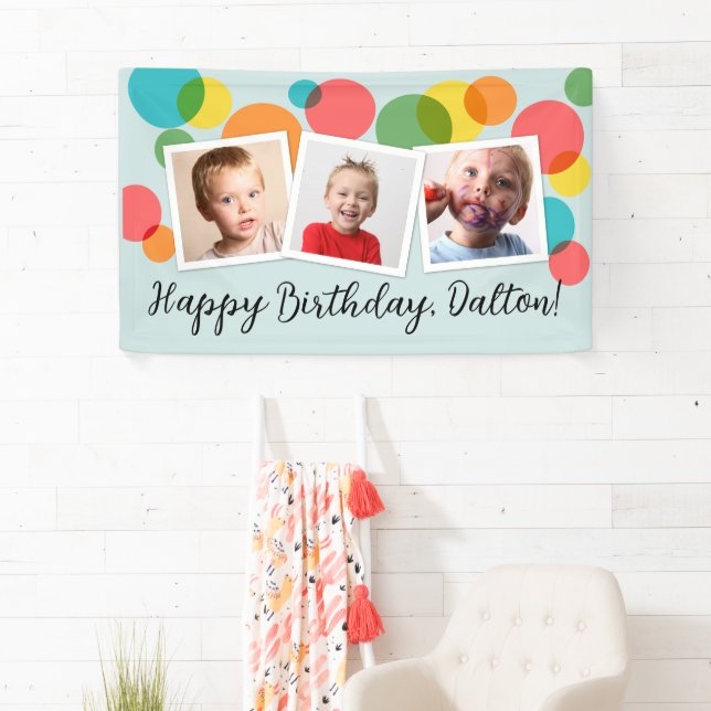 Polka Dots Boys Photo Birthday Party Banner (Insitu)
