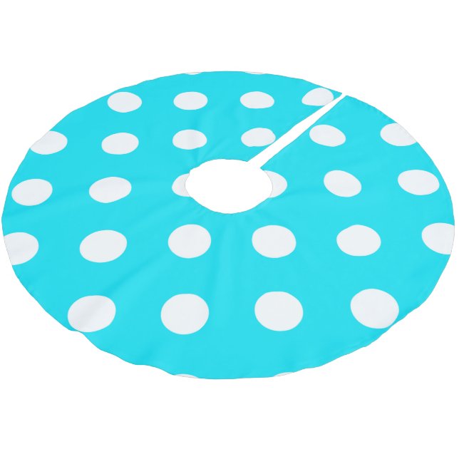 Polka dots cyan hex code #00E3F4  Brushed Polyester Tree Skirt (Angled)