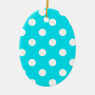 Polka dots cyan hex code 00E3F4 Ceramic Tree Decoration