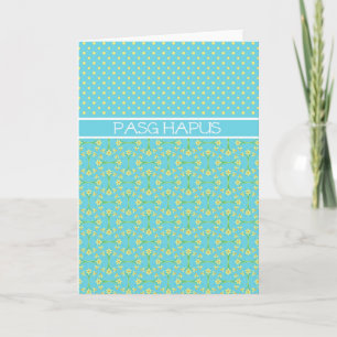 Polka Dots, Daffodils Easter Card: Welsh Greeting Holiday Card